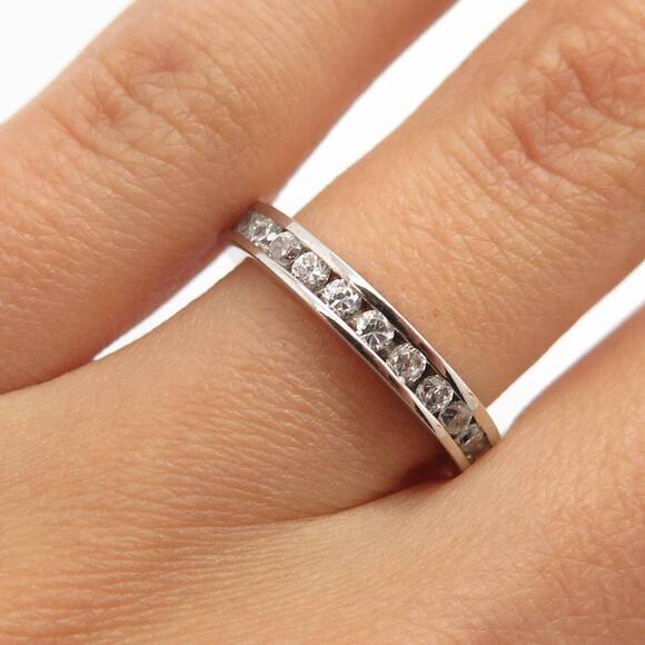 Other - 925 Sterling Silver Pave C Z All Around Eternity Band Ring Size 5